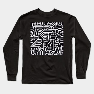 Computer Chip Circuit Tech Pattern - Black & White Long Sleeve T-Shirt